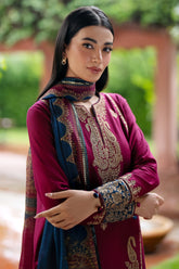JAZMIN - 3PC KHADDAR EMBROIDERED SHIRT WITH PRINTED TWILL SHAWL AND TROUSER - HZG1798